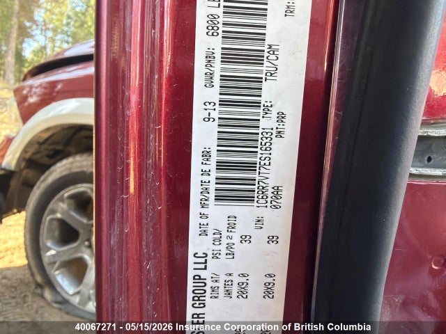 40067271 :رقم المزاد ، 1C6RR7VT7ES165331 vin ، 2014 Ram 1500 Laramie مزاد بيع