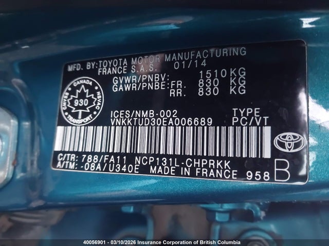 Продажа на аукционе авто 2014 Toyota Yaris, vin: VNKKTUD30EA006689, номер лота: 40056901