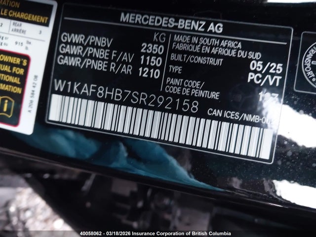 Продаж на аукціоні авто 2025 Mercedes-benz C 43 Amg, vin: W1KAF8HB7SR292158, номер лоту: 40058062