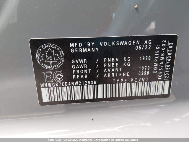 2022 Volkswagen Gti S მანქანა იყიდება აუქციონზე, vin: WVWG87CD4NW212936, აუქციონის ნომერი: 40057382