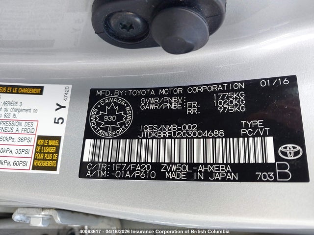 JTDKBRFU2G3004688 Toyota Prius
