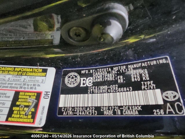 2T1BURHE4GC566843 Toyota Corolla L/le/le Pls/prm/s/s Pls