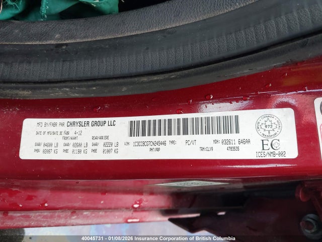 Aukcja sprzedaży 2012 Chrysler 200 Limited, vin: 1C3CCBCG7CN245446, numer aukcji: 40045731
