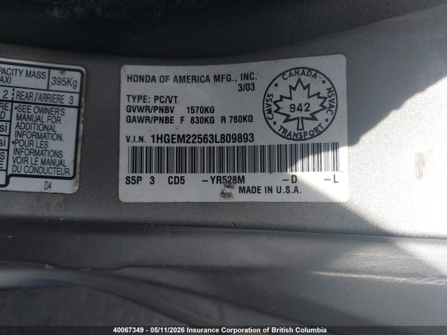 Продаж на аукціоні авто 2003 Honda Civic, vin: 1HGEM22563L809893, номер лоту: 40067349