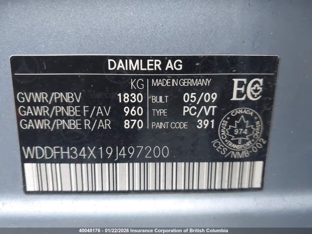 Продажа на аукционе авто 2009 Mercedes-benz B200, vin: WDDFH34X19J497200, номер лота: 40048176