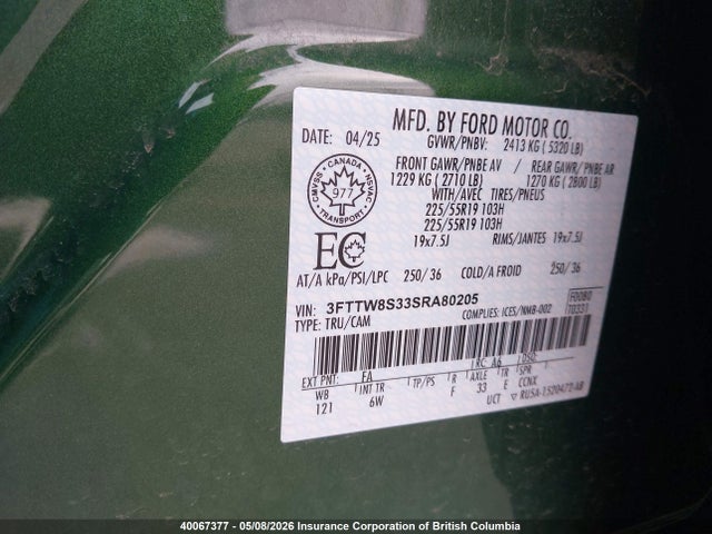 Продаж на аукціоні авто 2025 Ford Maverick Lariat, vin: 3FTTW8S33SRA80205, номер лоту: 40067377