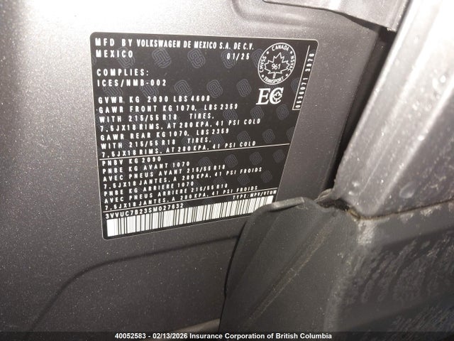 2025 Volkswagen Taos Se მანქანა იყიდება აუქციონზე, vin: 3VVUC7B23SM027632, აუქციონის ნომერი: 40052583