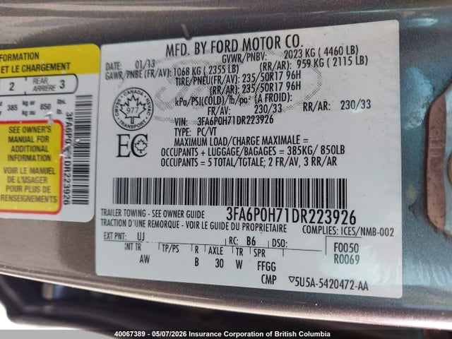 2013 Ford Fusion Se მანქანა იყიდება აუქციონზე, vin: 3FA6P0H71DR223926, აუქციონის ნომერი: 40067389