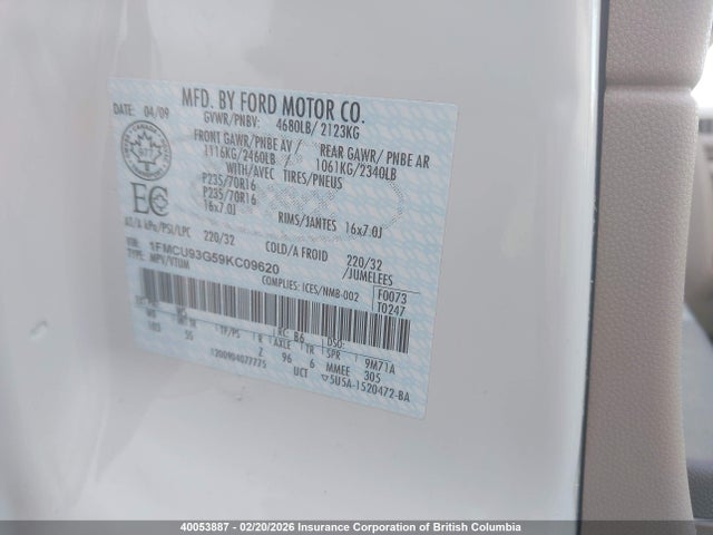 Продажа на аукционе авто 2009 Ford Escape Xlt, vin: 1FMCU93G59KC09620, номер лота: 40053887