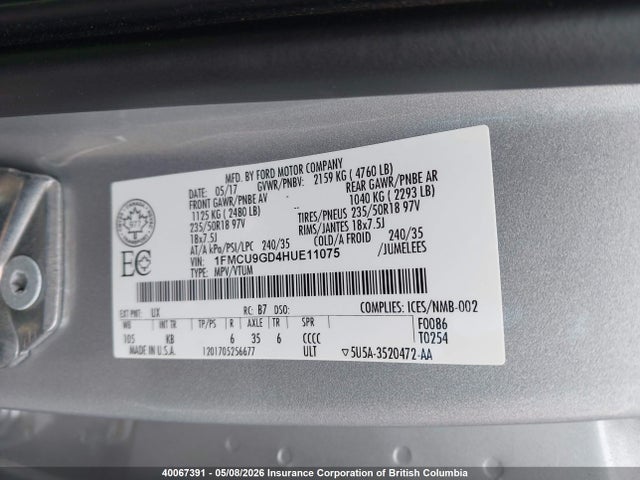 Aukcja sprzedaży 2017 Ford Escape Se, vin: 1FMCU9GD4HUE11075, numer aukcji: 40067391