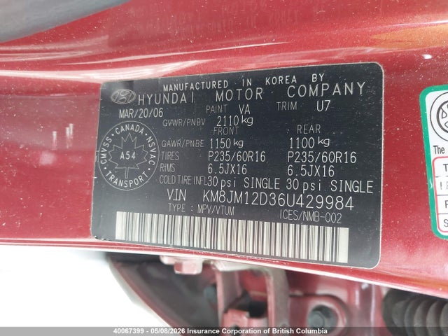 Aukcja sprzedaży 2006 Hyundai Tucson Gl, vin: KM8JM12D36U429984, numer aukcji: 40067399