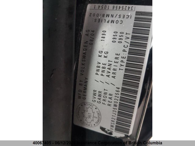 2005 Volkswagen Jetta მანქანა იყიდება აუქციონზე, vin: WVWSR21J35W022564, აუქციონის ნომერი: 40067405