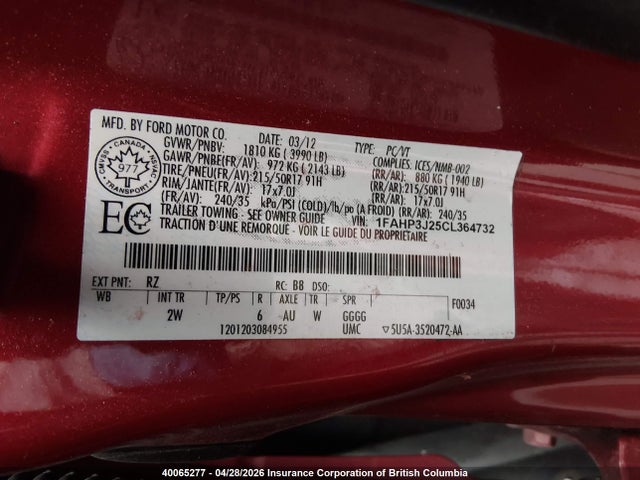 Продажа на аукционе авто 2012 Ford Focus Titanium, vin: 1FAHP3J25CL364732, номер лота: 40065277