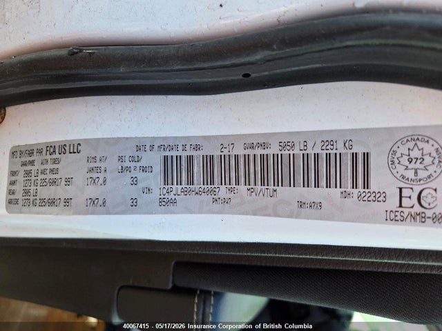1C4PJLAB0HW640067 Jeep Cherokee Sport