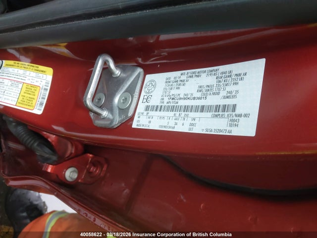 1FMCU9H90KUB36015 Ford ESCAPE SEL