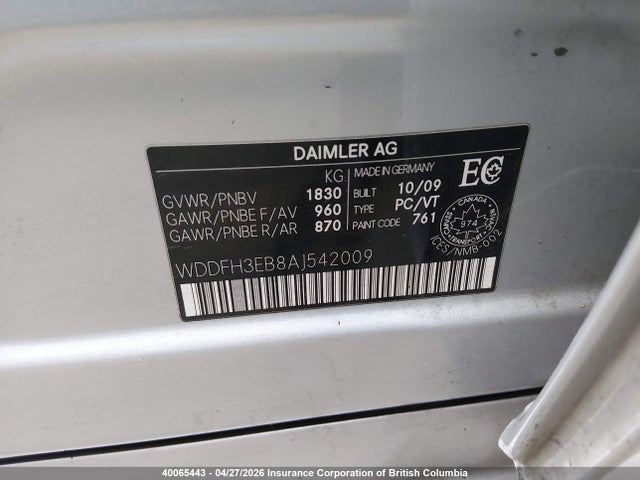 Aukcja sprzedaży 2010 Mercedes-benz B200 T, vin: WDDFH3EB8AJ542009, numer aukcji: 40065443