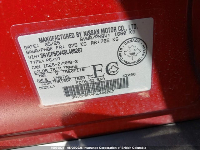 2025 Nissan Kicks Play Sv მანქანა იყიდება აუქციონზე, vin: 3N1CP5CV4SL486267, აუქციონის ნომერი: 40066821