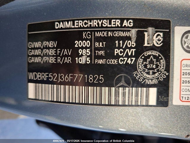 Aukcja sprzedaży 2006 Mercedes-benz C 230, vin: WDBRF52J36F771825, numer aukcji: 40067479