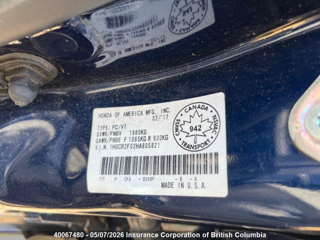 1HGCR2F02HA805821 Honda Accord Touring