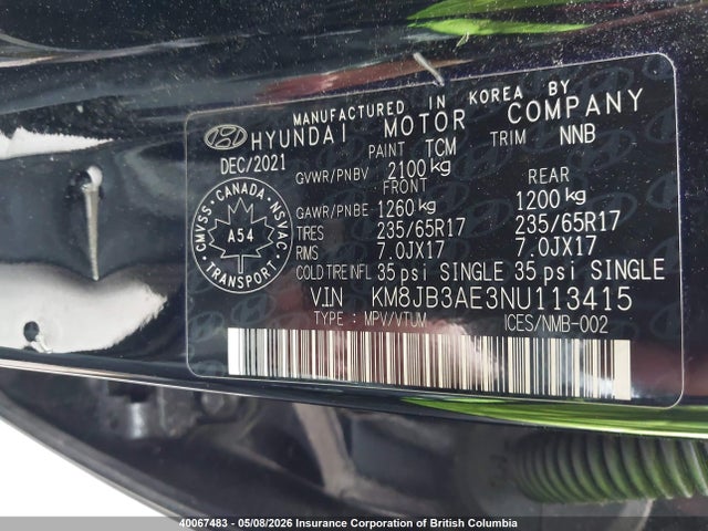 KM8JB3AE3NU113415 Hyundai TUCSON SEL