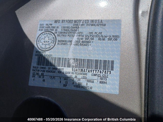40067488 :رقم المزاد ، 1LNHM87A9YY767875 vin ، 2000 Lincoln Ls مزاد بيع