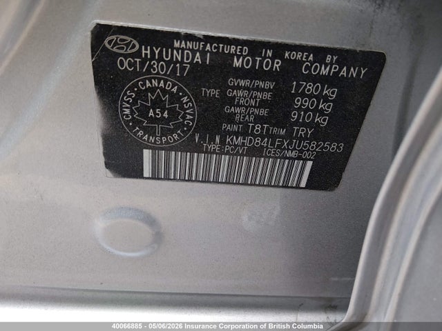 KMHD84LFXJU582583 Hyundai Elantra Sel/value/limited