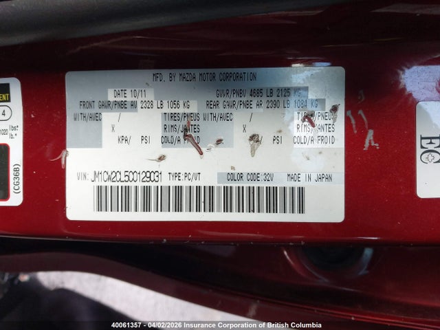 Продаж на аукціоні авто 2012 Mazda 5, vin: JM1CW2CL5C0129031, номер лоту: 40061357
