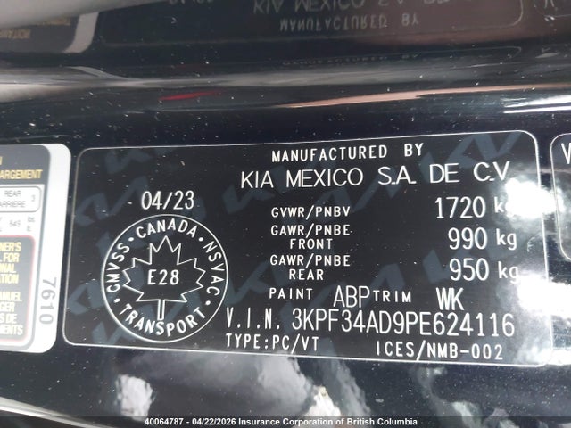 2023 Kia Forte Ex/ex+/ex Premium მანქანა იყიდება აუქციონზე, vin: 3KPF34AD9PE624116, აუქციონის ნომერი: 40064787