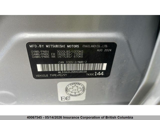 Aukcja sprzedaży 2024 Mitsubishi Mirage Es/le, vin: ML32AUHJ5RH026038, numer aukcji: 40067545