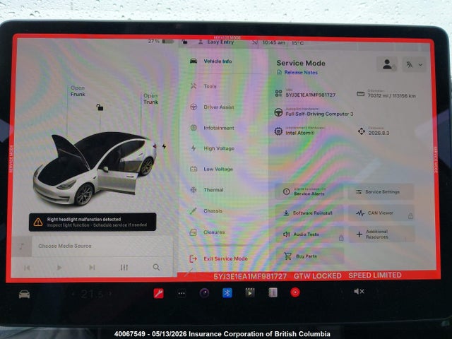 5YJ3E1EA1MF981727 Tesla MODEL 3