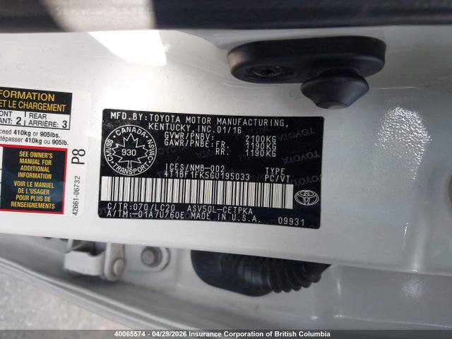 Aukcja sprzedaży 2016 Toyota Camry Le/xle/se/xse, vin: 4T1BF1FK5GU195033, numer aukcji: 40065574