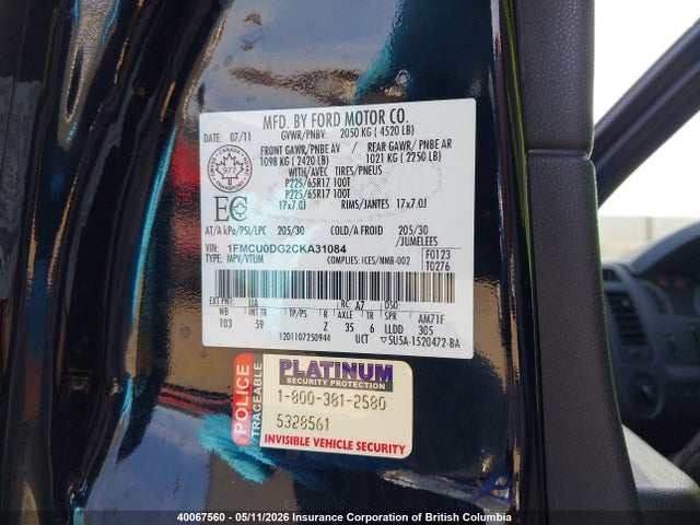 Продаж на аукціоні авто 2012 Ford Escape Xlt, vin: 1FMCU0DG2CKA31084, номер лоту: 40067560