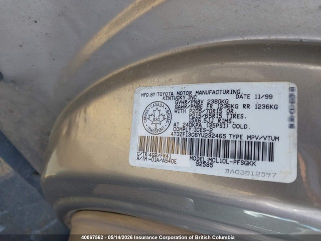 Aukcja sprzedaży 2000 Toyota Sienna Le/xle, vin: 4T3ZF13C6YU232465, numer aukcji: 40067562