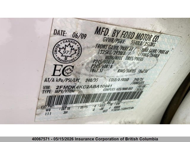 Продажа на аукционе авто 2010 Ford Edge, vin: 2FMDK4KC2ABA10941, номер лота: 40067571