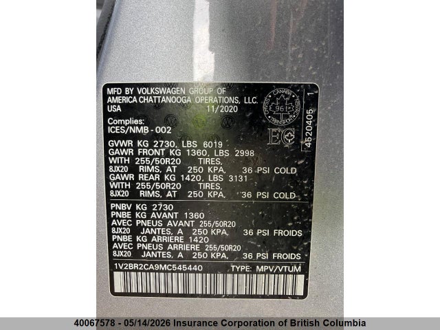 Продажа на аукционе авто 2021 Volkswagen Atlas, vin: 1V2BR2CA9MC545440, номер лота: 40067578