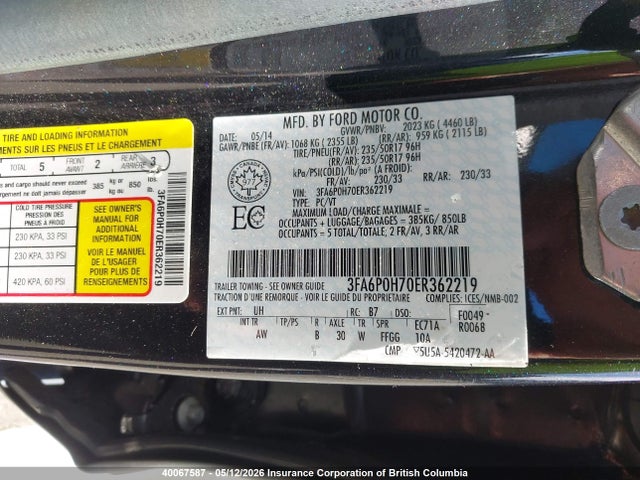 Aukcja sprzedaży 2014 Ford Fusion Se, vin: 3FA6P0H70ER362219, numer aukcji: 40067587