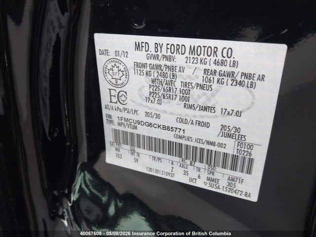 Aukcja sprzedaży 2012 Ford Escape Xlt, vin: 1FMCU9DG6CKB85771, numer aukcji: 40067608
