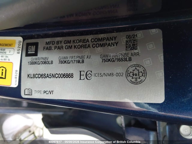 2022 Chevrolet Spark მანქანა იყიდება აუქციონზე, vin: KL8CD6SA5NC006868, აუქციონის ნომერი: 40067617