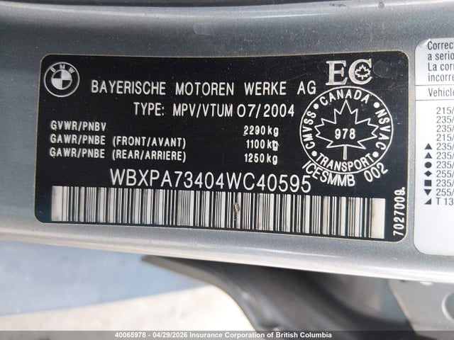 Продажа на аукционе авто 2004 Bmw X3 2.5i, vin: WBXPA73404WC40595, номер лота: 40065978