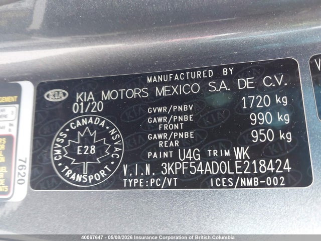 2020 Kia Forte მანქანა იყიდება აუქციონზე, vin: 3KPF54AD0LE218424, აუქციონის ნომერი: 40067647