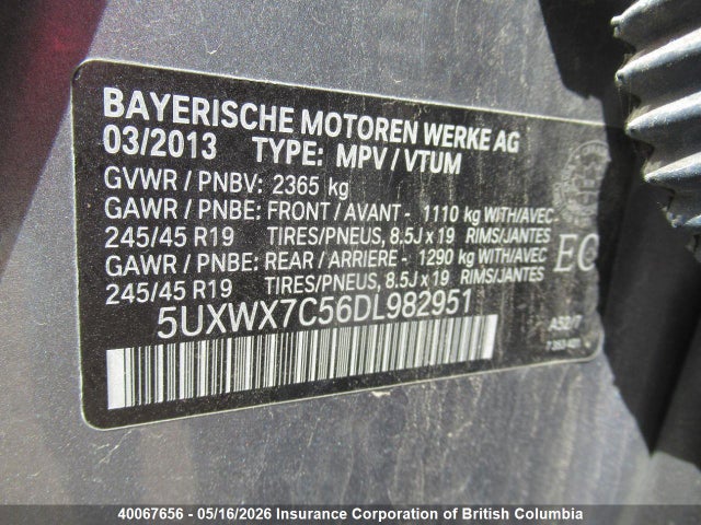 Продажа на аукционе авто 2013 Bmw X3, vin: 5UXWX7C56DL982951, номер лота: 40067656