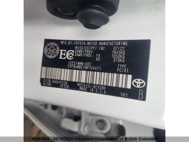 Продаж на аукціоні авто 2022 Toyota Corolla Se, vin: 5YFB4MBE7NP124471, номер лоту: 40067685