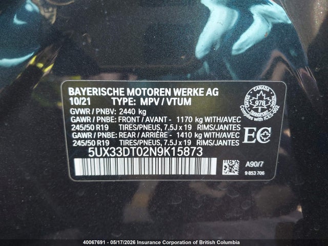 5UX33DT02N9K15873 BMW X4