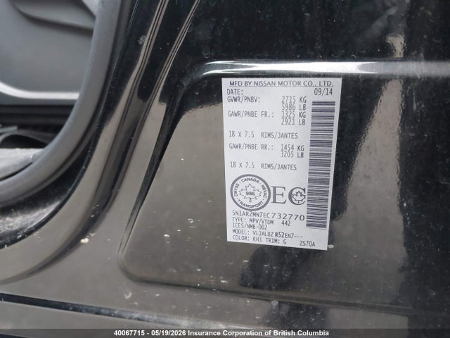 Aukcja sprzedaży 2014 Nissan Pathfinder S/sv/sl/platinum, vin: 5N1AR2MN7EC732770, numer aukcji: 40067715