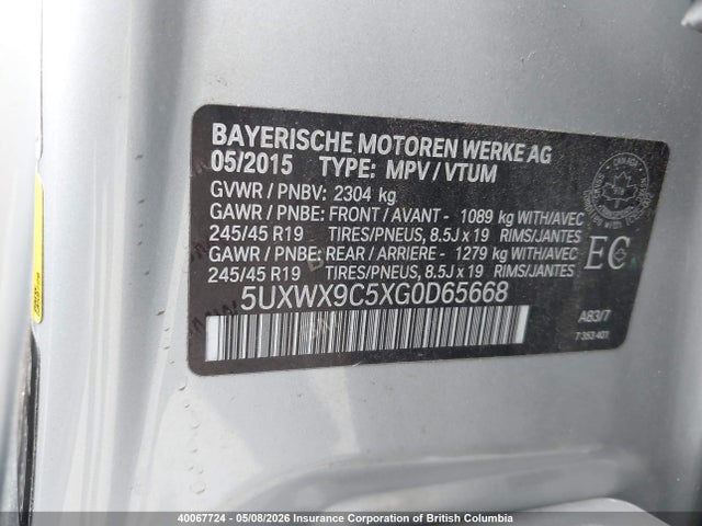 5UXWX9C5XG0D65668 BMW X3