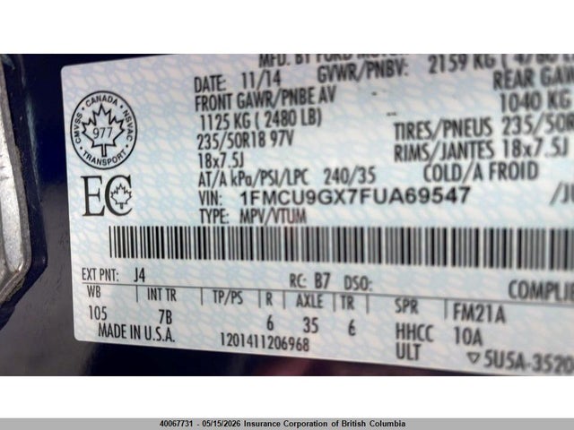 1FMCU9GX7FUA69547 Ford ESCAPE SE