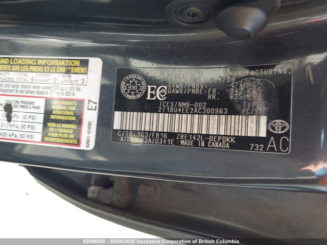 2010 Toyota Corolla S/le/xle მანქანა იყიდება აუქციონზე, vin: 2T1BU4EE2AC300963, აუქციონის ნომერი: 40066600