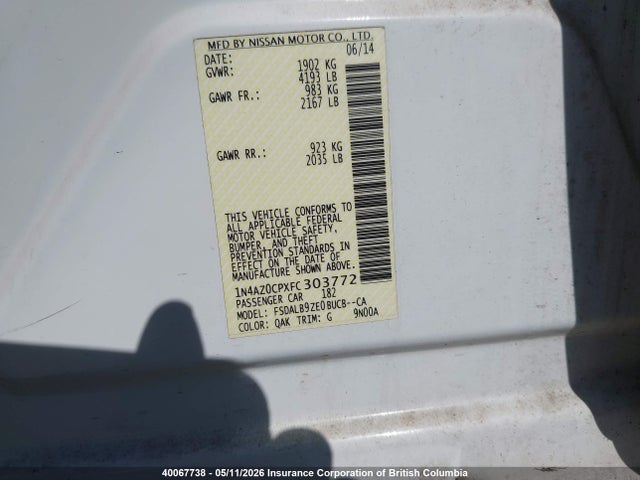 Aukcja sprzedaży 2015 Nissan Leaf, vin: 1N4AZ0CPXFC303772, numer aukcji: 40067738