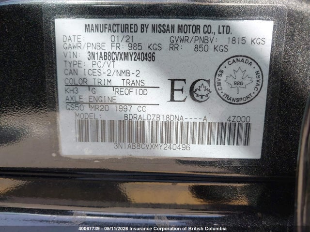 3N1AB8CVXMY240496 Nissan SENTRA SV
