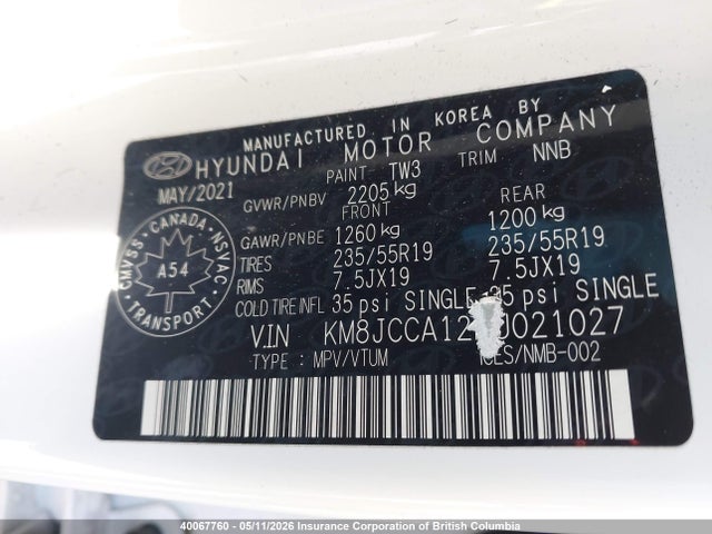 2022 Hyundai Tucson Luxury/ultimate მანქანა იყიდება აუქციონზე, vin: KM8JCCA12NU021027, აუქციონის ნომერი: 40067760